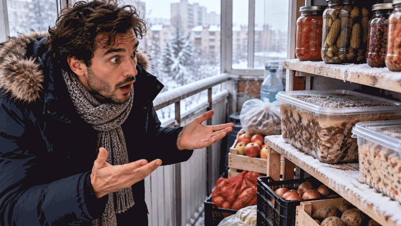 Почему россияне зимой хранят продукты на балкон...